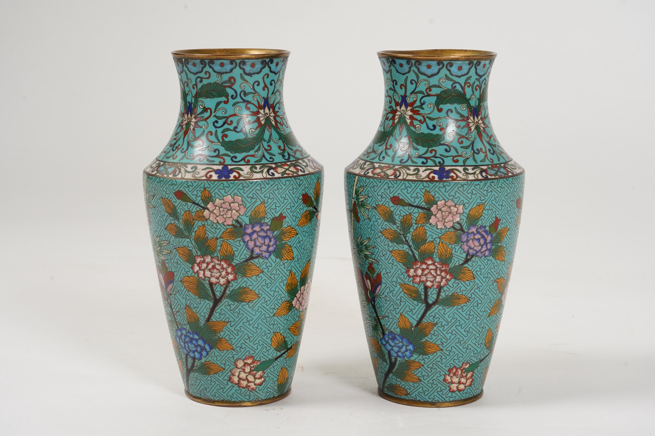 A pair of Chinese cloisonné enamel vases, late 19th century